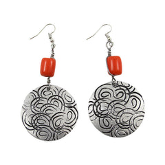 Kenyan Bead+Etched Disk Earring